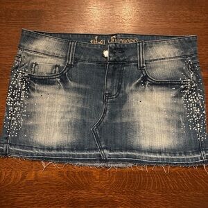 Wallflower Blue Distressed Mini Skirt